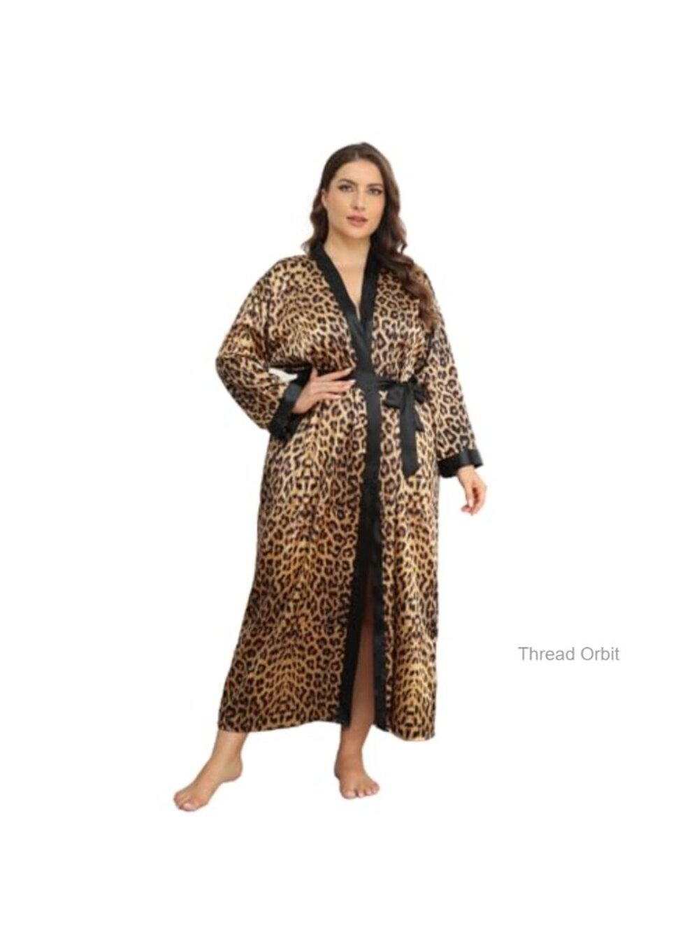Silky Kimono Robe Leopard Floral Plus Size Sleepwear